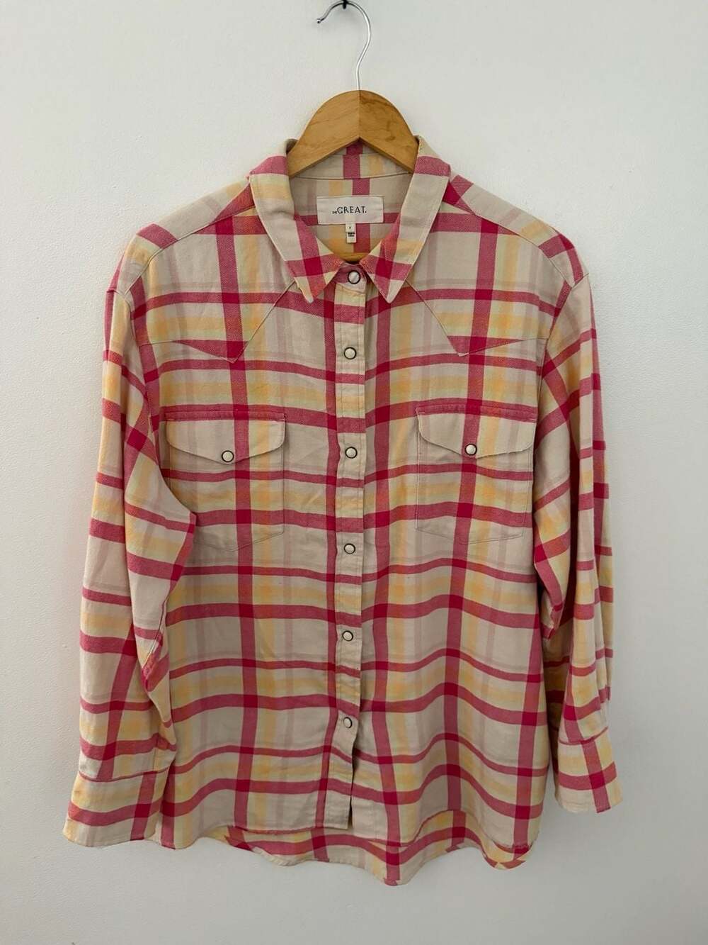 THE GREAT. Heritage Western Plannel Shirt in Cherry Blossom Plaid sz 3